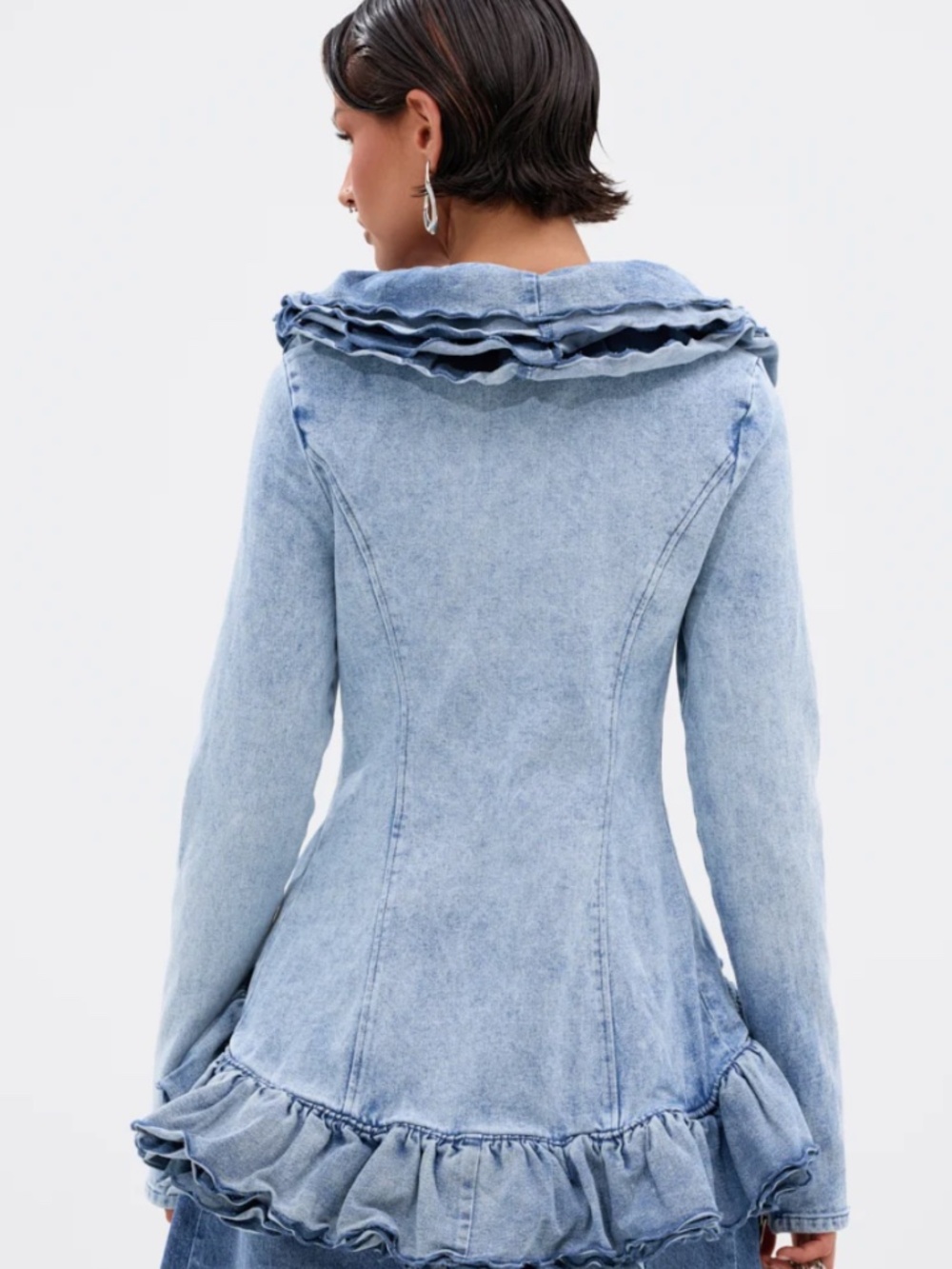 Light Wash Dramatic Ruffle Denim Jacket - Picture 4 of 5